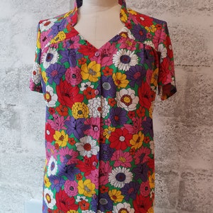 blouse shirt tunic women's blouse short sleeves multicolor print image 2