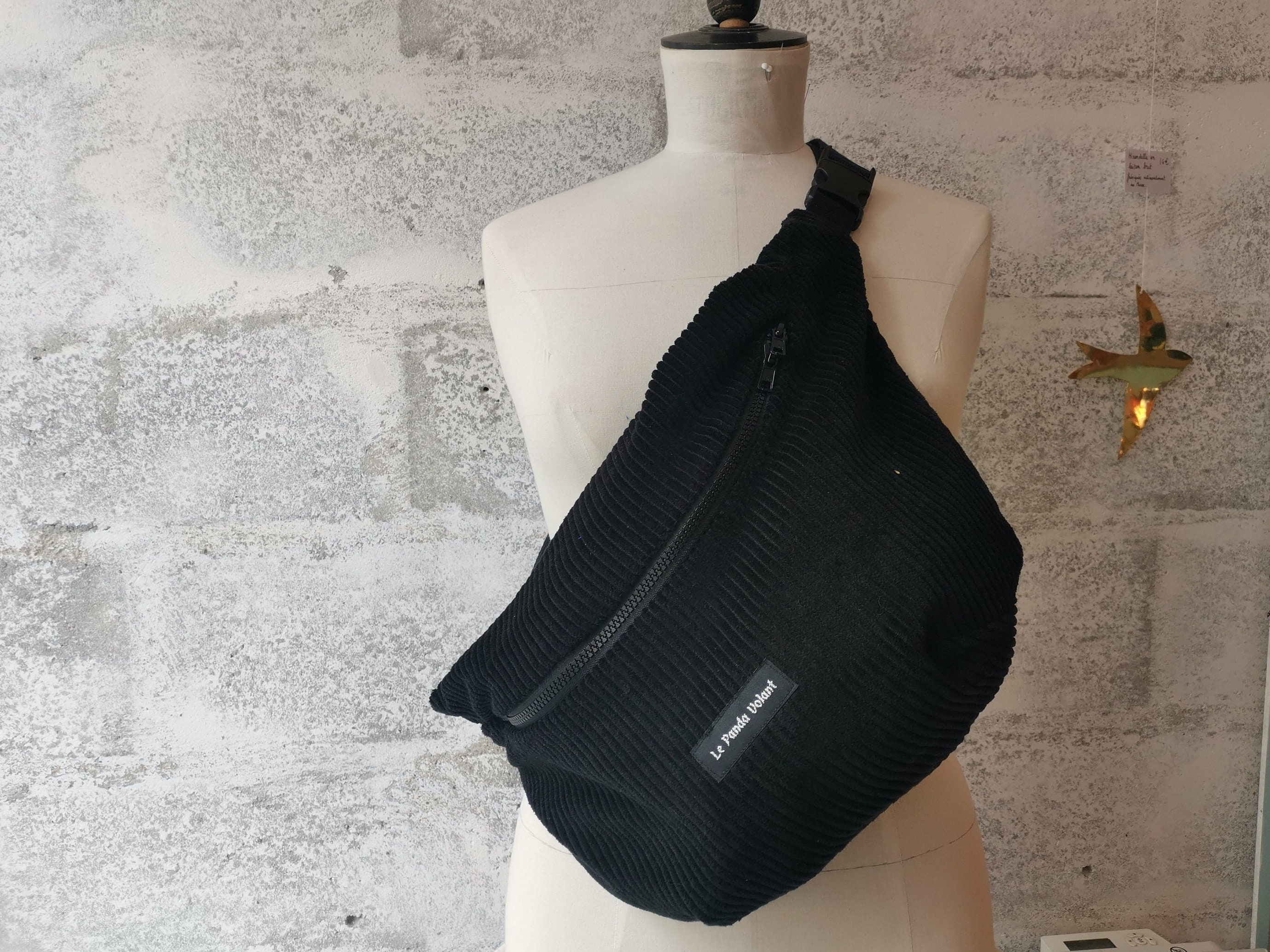 Giant XXL Black Velvet Fanny Pack With Black Color Lining
