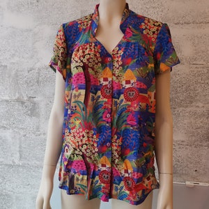 chemisier chemise tunique blouse femme manche courtes imprimé multicolore image 2