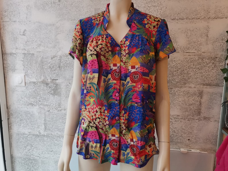 chemisier chemise tunique blouse femme manche courtes imprimé multicolore image 2