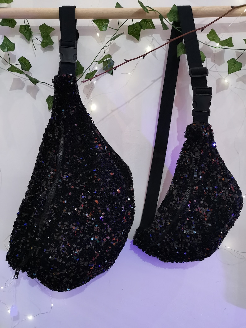 Black glitter sequin banana sequin shoulder bag large velvet and sequin banana lepandavolant image 9