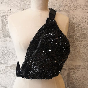 Black glitter sequin banana sequin shoulder bag large velvet and sequin banana lepandavolant image 1