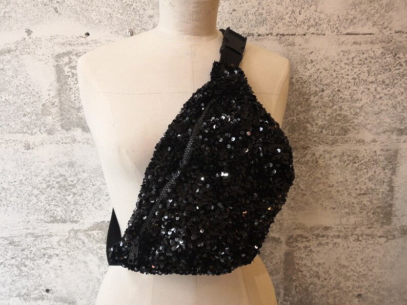 Black glitter sequin banana sequin shoulder bag large velvet and sequin banana lepandavolant image 1