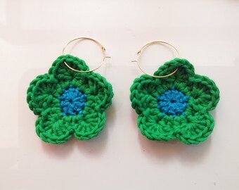 Boucles d’oreilles fleurs en crochet - hippie bohème flower power seventies