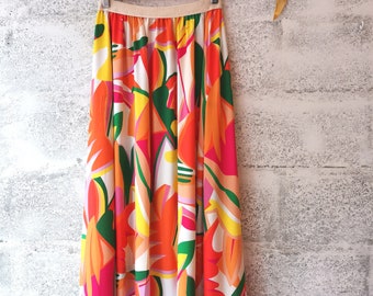 Long skirt elastic waist colorful print viscose light fabric spring summer