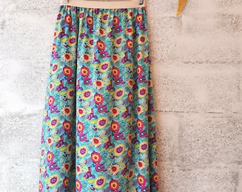 Long skirt elastic waist colorful print viscose light fabric spring summer