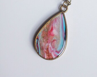 Teardrop Resin & Ink Pendant in multicolor