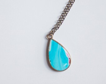 Teardrop Resin & Ink Pendant in blue and red