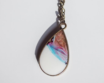 Teardrop Resin & Ink Pendant in multicolor