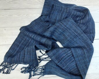 Pure wool scarf, hand dyed Storm  Crow Electric Blue