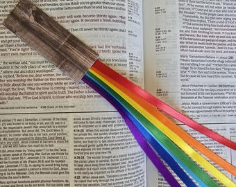 7 RAINBOW Bible bookmark ribbons/ ribbon book mark/ Bible study, hymnal, devotional, missal/ Bible accessories/ Christian gift/ book tassel