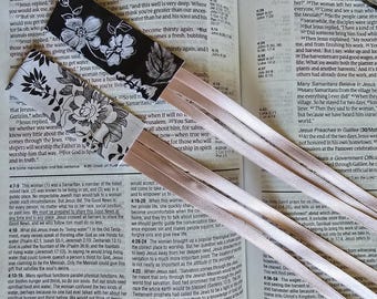 ROSE GOLD bookmark ribbons/ 3 ribbon book marker/ Bible study, hymnal, devotional, journal/ Bible accessories/ Christian gift/ tassel