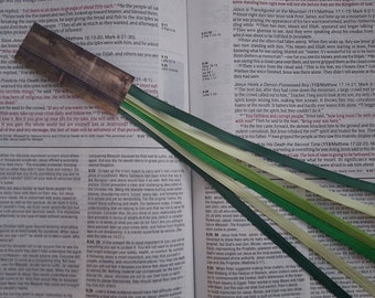 GREEN MEADOW Bible Bookmark: Multi Ribbon book marker for journals, hymnals, Bible study,  Handmade Christian Gift, Bible accessories