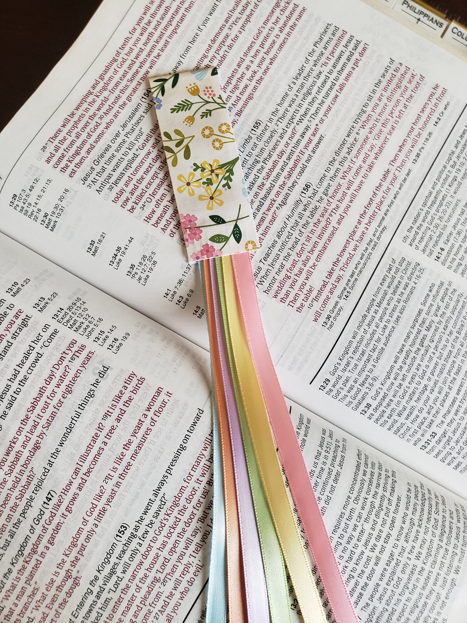 WILDFLOWER Bible Bookmark Ribbons/ Multi Ribbon Book Mark/bible