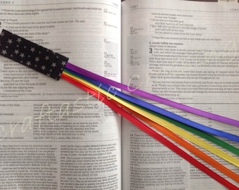 RAINBOW Bible bookmark ribbons/ multi page bookmarker/ multi ribbon book mark/ Bible accessories/ hymnal, missal, planner, study/ tassel