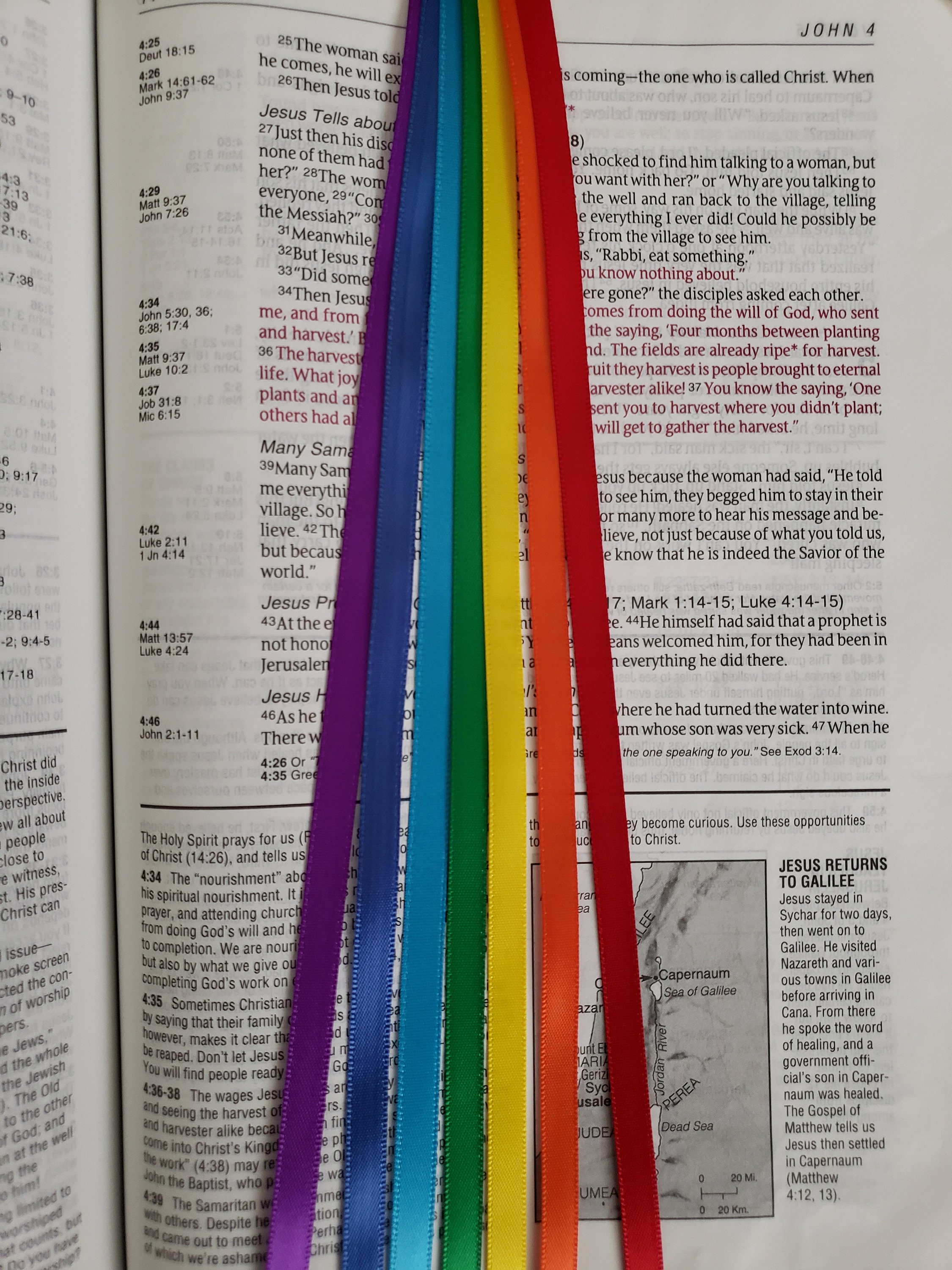 7 RAINBOW Bible Bookmark Ribbons/ Ribbon Book Mark/ Bible Study,