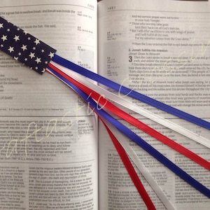RED WHITE BLUE Bible bookmark ribbons/ ribbon bookmarker/ journals, hymnals, devotionals, planners/ Bible accessories/ Christian gift