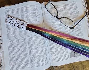 HERITAGE 7 ribbons Bible bookmark/ multi page book marker/ hymnal, journal, devotional, Bible study/ accessories/ Christian gift/ tassel