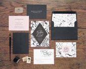The Gwendolyn Wedding Invitation & Correspondence Set / Black and White Painted Marble with Pink Accents / Sample Set