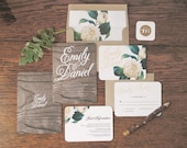 Woodland Floral Wedding Invitation & Correspondence Set / Rustic Wood with Romantic Accents / Sample Set