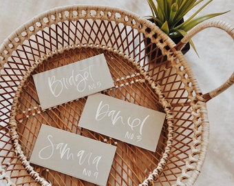 Custom White on Grey Wedding Place Cards, Calligraphy Place Cards, Tented Place Cards, Wedding Escort Cards, Wedding Calligraphy