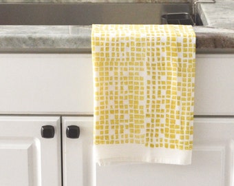 Checkered tea towel, mothers day gift, hand printed flour sack towel, block print towel, midcentury dish towel, hostess gift, gift for her