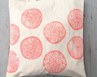 Tote bag, farmers market, citrus, reusable grocery bag, mothers day gift, gift for her, block print bag