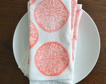 Citrus Napkin Set, Block printed napkins - Cotton Cloth Napkins - Flour sack napkins - Eco Friendly  - Handmade Cotton Napkins - Reusable