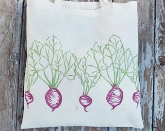 Beet Block Print Tote Bag - Farmers Market Reusable Grocery Bag