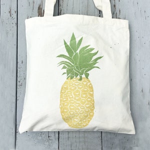 Tote tas, boerenmarkt, ananas, ananas tas, herbruikbare boodschappentas, moederdagcadeau, cadeau voor haar, blokprinttas afbeelding 1