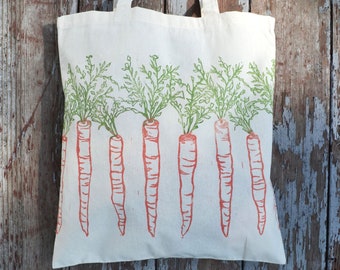 Tote bag, farmers market, carrots, reusable grocery bag, mothers day gift, gift for her, block print bag