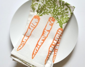 Carrot Napkins: Block Printed Cotton Dinner Napkins, Set of 4