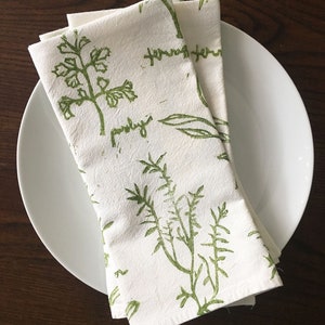 Ensemble de serviettes aux herbes serviettes imprimées en bloc Serviettes en tissu de coton Serviettes en sac de farine Respectueux de l'environnement Serviettes en coton faites à la main Réutilisables image 1