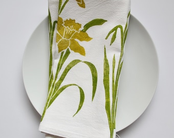 Block Print Daffodil Napkins: Set of 4 Flour Sack Cotton Cloth