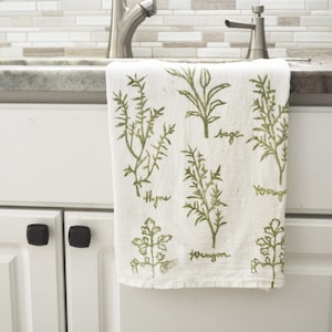 Herb dish towel, Tea towel, Hand printed dish towel, Sage, flour sack towel, block print towel, hostess gift, gift for her, gift for mom
