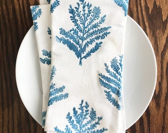 Frond Napkin Set, Cotton Napkins, Botanical Napkins, Block printed napkins, gift for mom, Cloth Napkins, Cotton Flour Sack Napkins, Set of 4