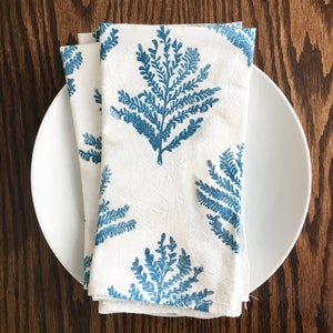 Block Printed Cotton Napkins: Frond Design, Set of 4