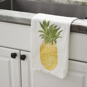 Pineapple dish towel, Tea towel, hand printed dish towel, flour sack towel, block print towel, hostess gift, gift for her, gift for mom