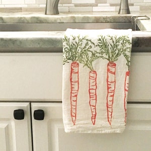 Flour sack, Carrot Towel, hand printed dish towel, mother's day, hand printed flour sack towel, hostess gift, gift for her, gift for mom image 1