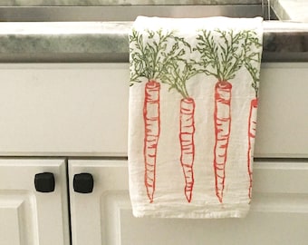 Flour sack, Carrot Towel, hand printed dish towel, mother's day, hand printed flour sack towel, hostess gift, gift for her, gift for mom