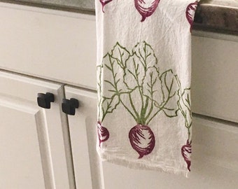 Beet Towel, tea towel, hand printed dish towel, flour sack towel, block print towel, hostess gift, gift for her, gift for mom