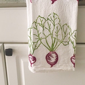 Beet Towel, tea towel, hand printed dish towel, flour sack towel, block print towel, hostess gift, gift for her, gift for mom image 2