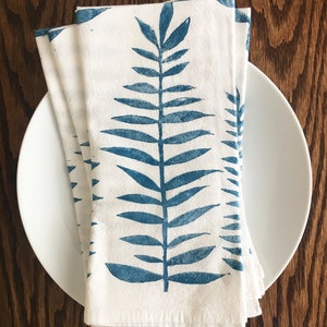 Block Print Napkins, Cloth napkin, Walnut Leaf, mother&#39;s day, botanical, flour sack, cotton, napkin, set of 4,housewarming gift,hostess gift