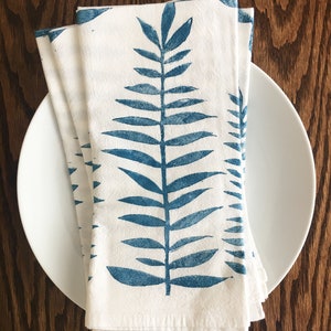 Block Print Napkins, Cloth napkin, Walnut Leaf, mother's day, botanical, flour sack, cotton, napkin, set of 4,housewarming gift,hostess gift