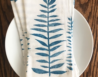 Block Print Napkins: Walnut Leaf Flour Sack Cotton, Set of 4