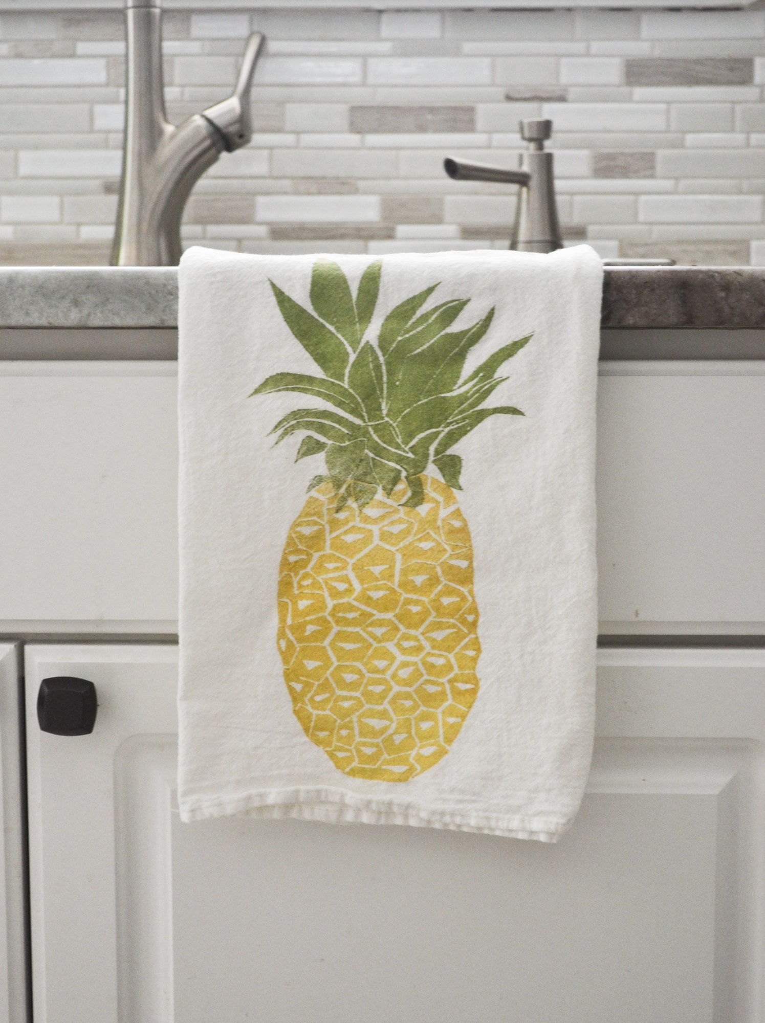 Pineapple Dish Towel Tea Towel Hand Printed Dish Towel Etsy