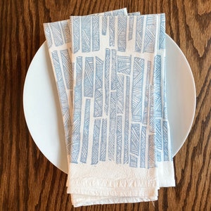 Bamboo Napkin Set, Cotton Napkins, Mother's Day Gift, Flour Sack Napkin, Block Print Napkin Set, Set of 4, Reusable Cloth Napkin Dusty Blue