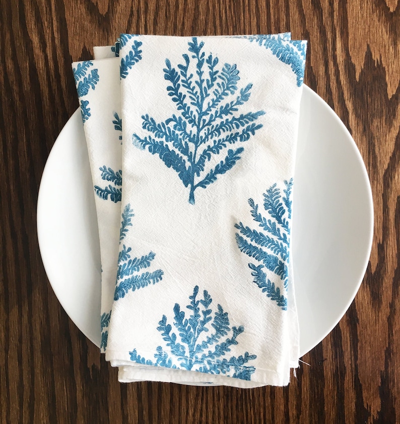 Frond Napkin Set, Cotton Napkins, Botanical Napkins, Block printed napkins, gift for mom, Cloth Napkins, Cotton Flour Sack Napkins, Set of 4 image 1