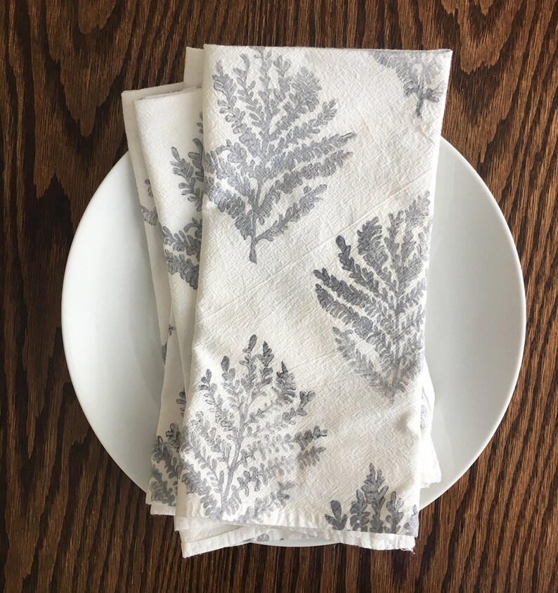 Frond Napkin Set, Cotton Napkins, Botanical Napkins, Block printed napkins, gift for mom, Cloth Napkins, Cotton Flour Sack Napkins, Set of 4 image 4