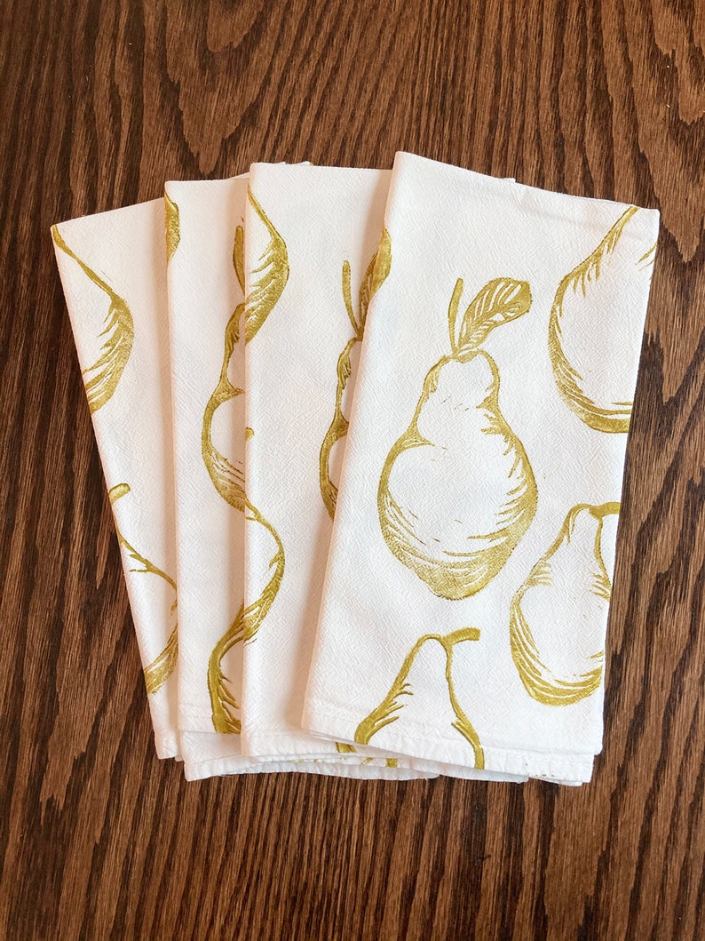 Pear Napkins Cloth Napkins Block Printed Cotton Napkins Gift for Mom Gift for Her Eco Friendly Reusable Napkins Farmtable image 5